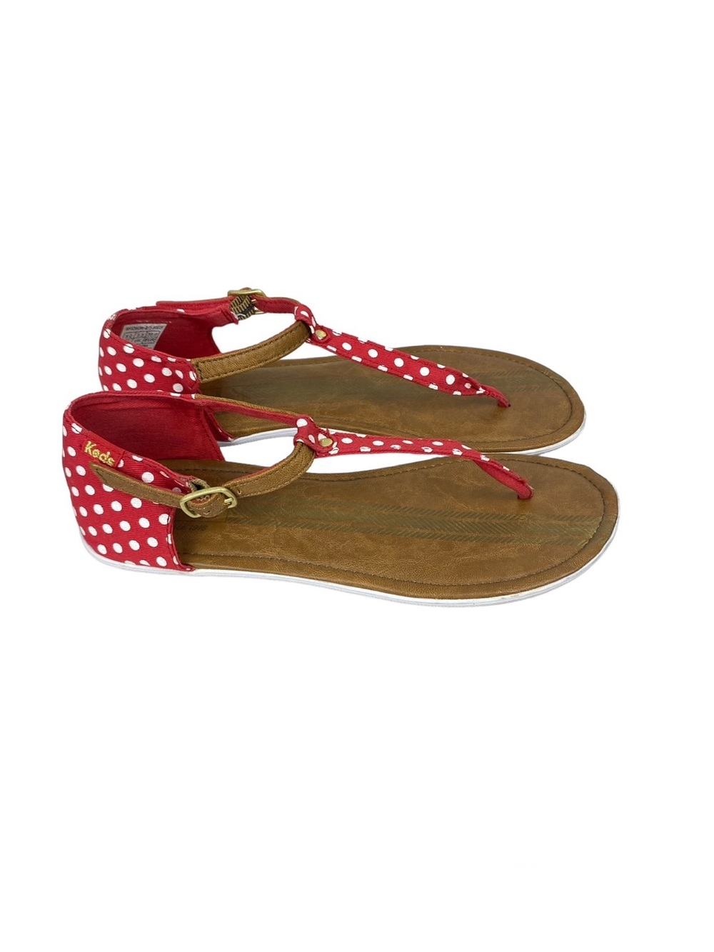 KEDS 'Tealight' T-Strap Polka Dot Ankle High Canvas Sandals, Red/White, Size 8